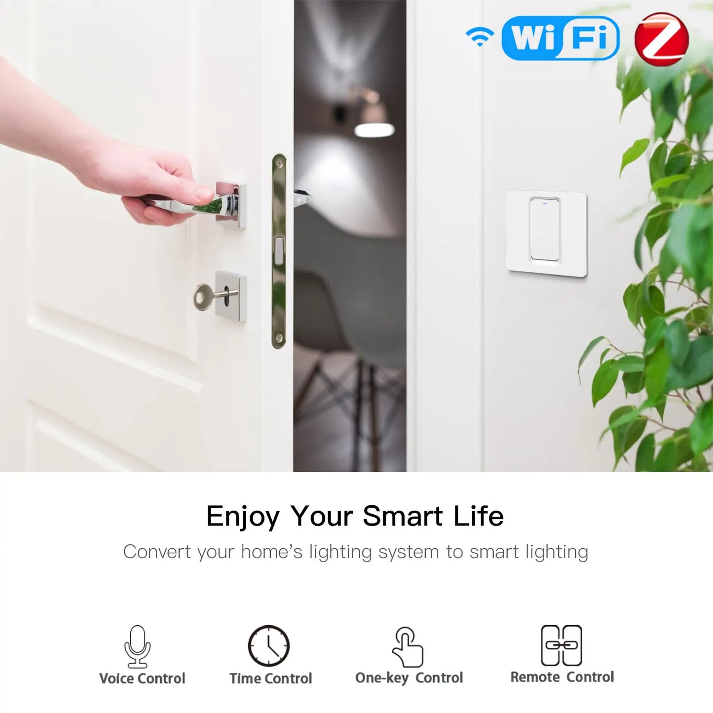 SLS Zigbee 1 Gang Smart Wireless Wall Switch for Tuya Single Pole Push Button Electrical Switch Alexa Voice Control 10A Max.