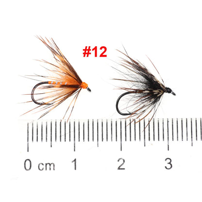 Vampfly 8PCS Size #12 Tenkara Nymph Wet Fly Trout Fishing Fly Soft Hackle Spider Trout Flies Bait Lures Black Orange Yellow