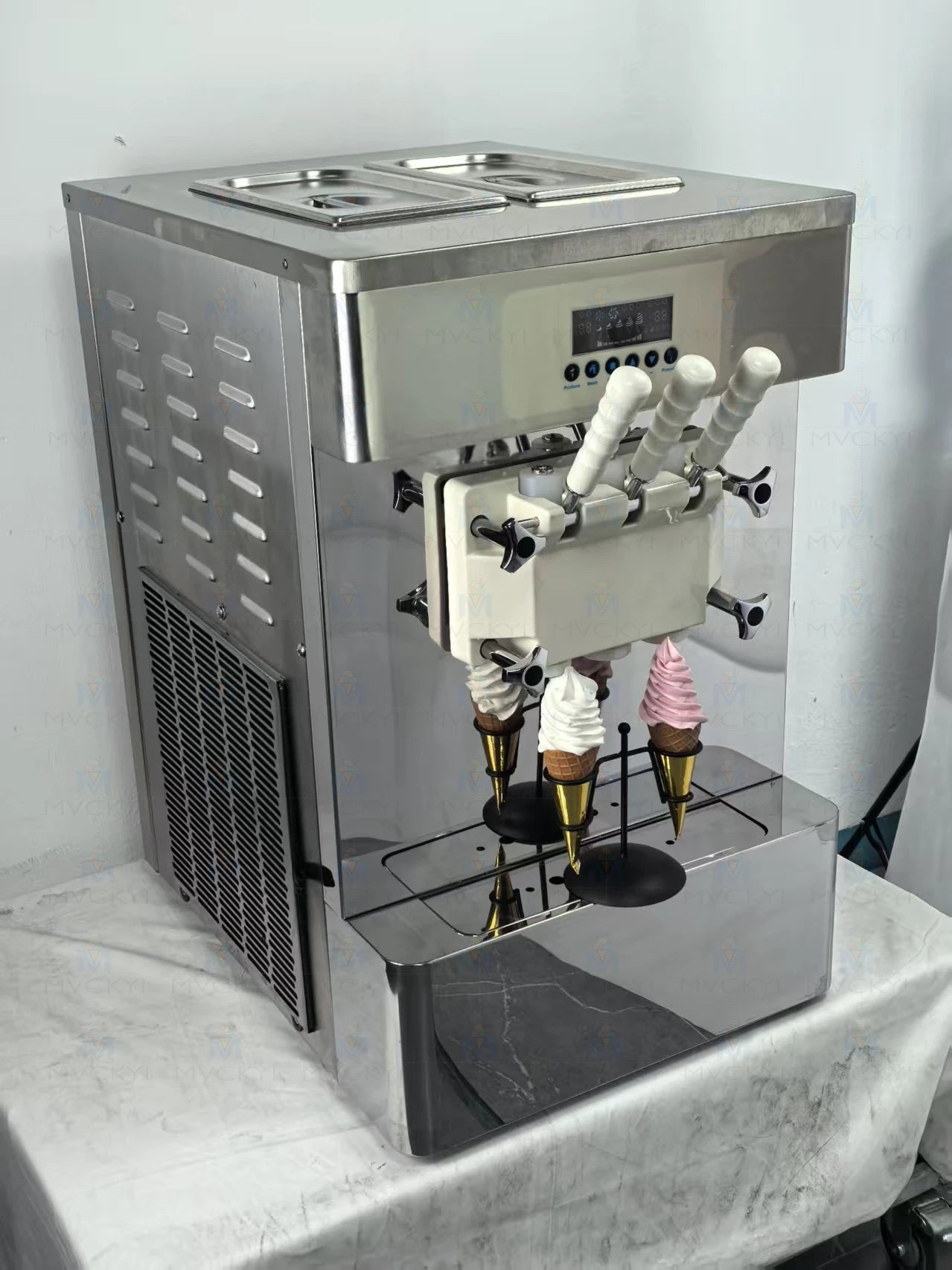 USA in Stock 3 Flavors Soft Serve Ice Cream Machine with air Pump Countertop Commercial Soft Ice Cream Maker with Keep Fresh