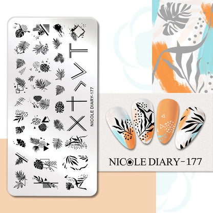 NICOLE DIARY Rose Flower Nail Stamping Plates Image Template Valentine's day Love Heart Printing Stencil Nail Art Manicure Tools