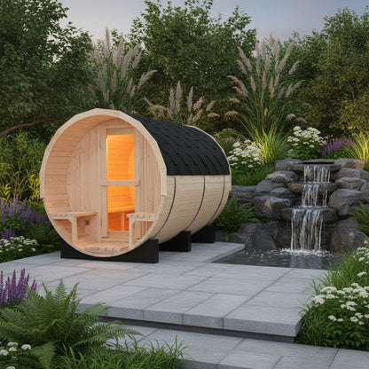 Waterproof 6 Person Outdoor 1.8*2.4M Barrel Sauna Solid Wood Traditional Steam Barrel Sauna Room for Health Benefits