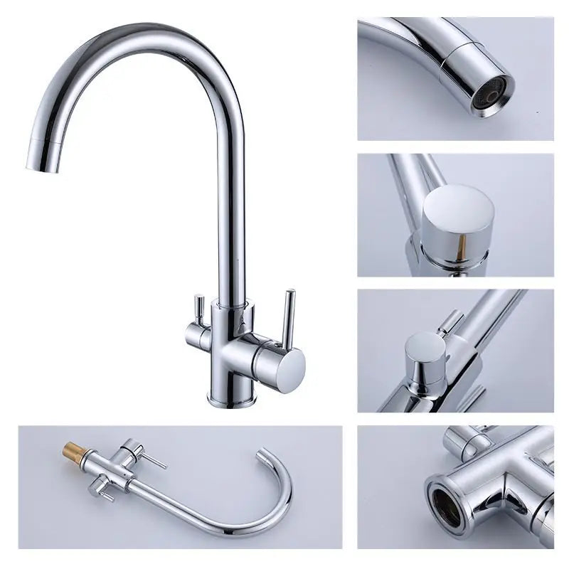 Luxury Chrome Deck Mount Kitchen Faucet - High Quality Dual Handle Pure Water Sink Tap