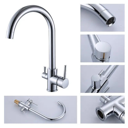 Luxury Chrome Deck Mount Kitchen Faucet - High Quality Dual Handle Pure Water Sink Tap