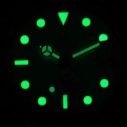 BLIGER 40mm NH35A Automatic Watch for Men White Ceramic Bezel Black  Case Green Luminous Date Magnified Rubber Strap