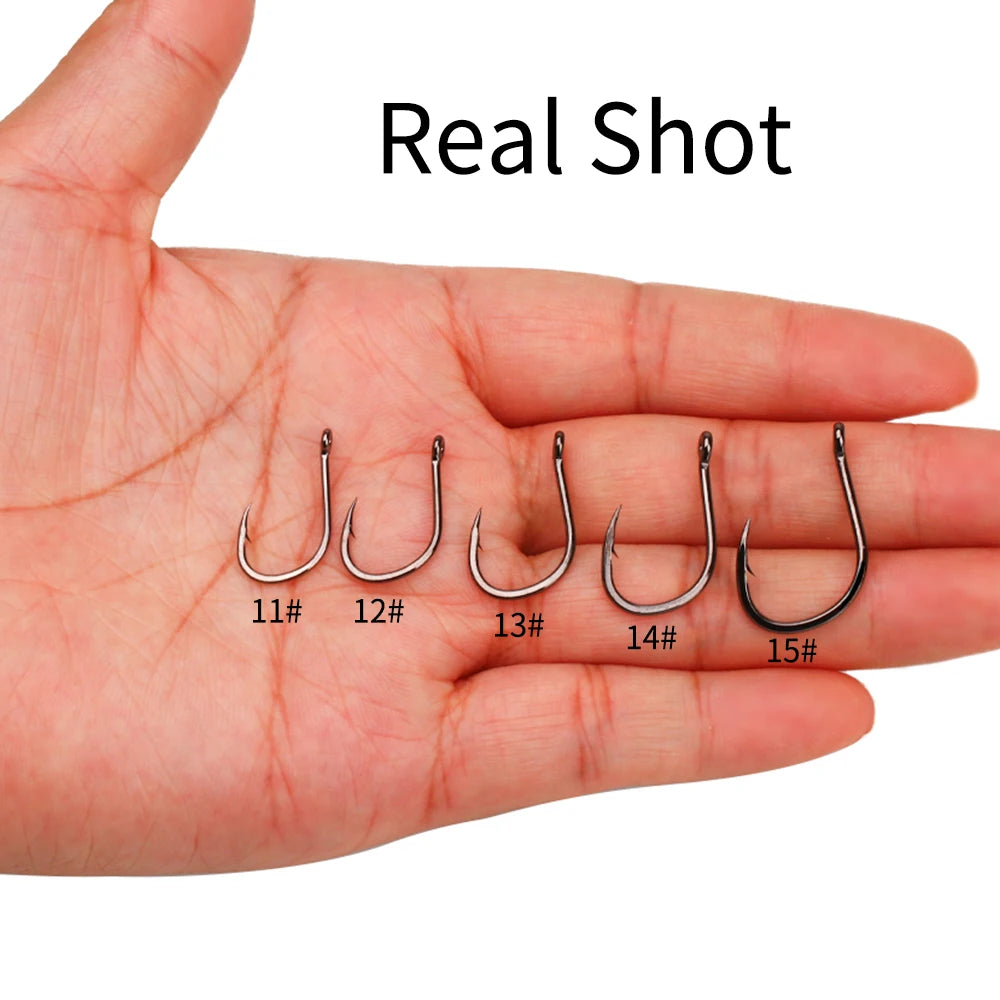 11#-15# Sea Fishing Single Hooks Pipe Hook Handle Short Shank Offset Tip Forged Carbon Steel Black Nickel Barbed Single Hook