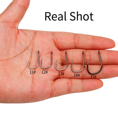 11#-15# Sea Fishing Single Hooks Pipe Hook Handle Short Shank Offset Tip Forged Carbon Steel Black Nickel Barbed Single Hook