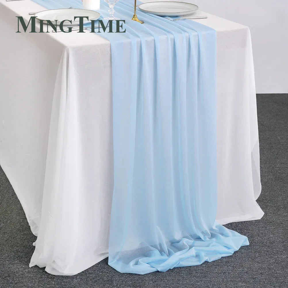 Sheer Chiffon Luxury Solid Colorful Table Runner Blue Rustic Boho Wedding Party Bridal Shower Birthday Home Christmas Decoration