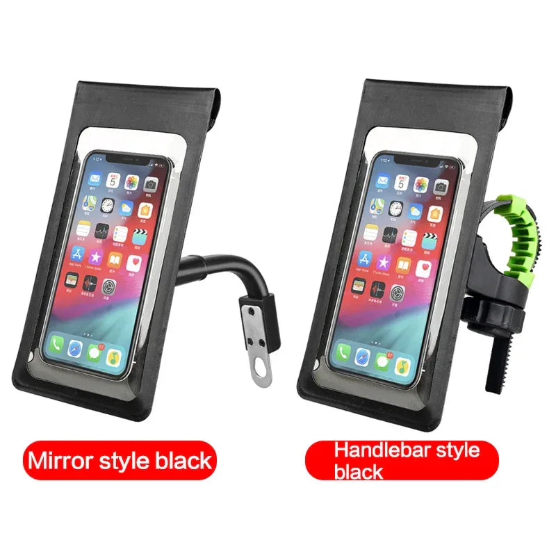Bike Holder Waterproof Pouch Bag Bicycle Phone Case TPU Touchscreen with Rain Cover Handlebar Mirror Motorcycle Stand Mount