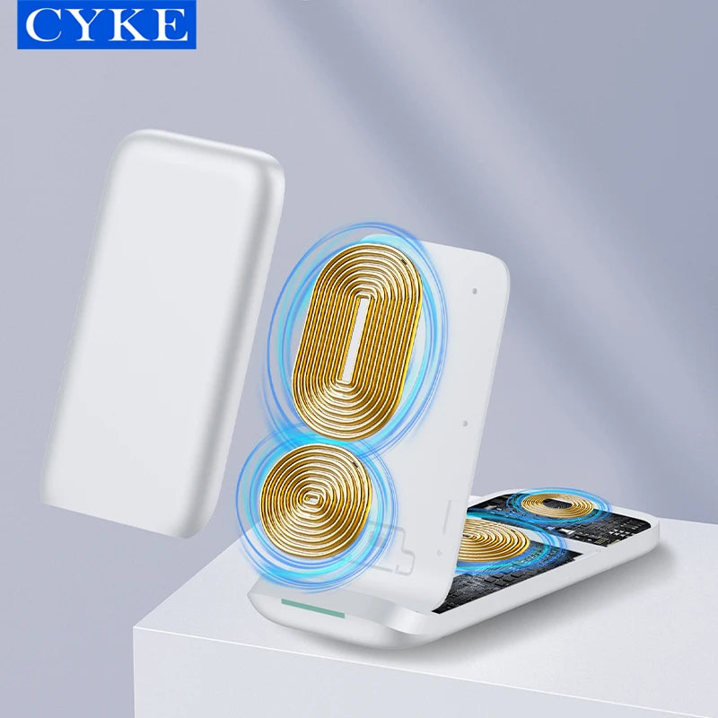 CYKE 3-in-one 15W Fast Wireless Charger V8 Magnetic Folding Phone Stand Watch Collapsible Wireless Charging Station for AirPods
