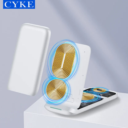 CYKE 3-in-one 15W Fast Wireless Charger V8 Magnetic Folding Phone Stand Watch Collapsible Wireless Charging Station for AirPods
