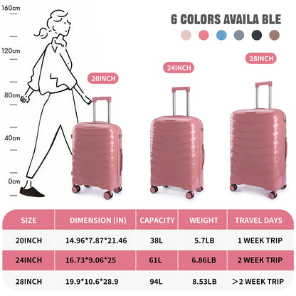 Elegant Pink Luggage Sets: 20/24/28 Inch Hardside Suitcases for Modern Travelers Durable Suitcase Trolley with Spinner Wheels
