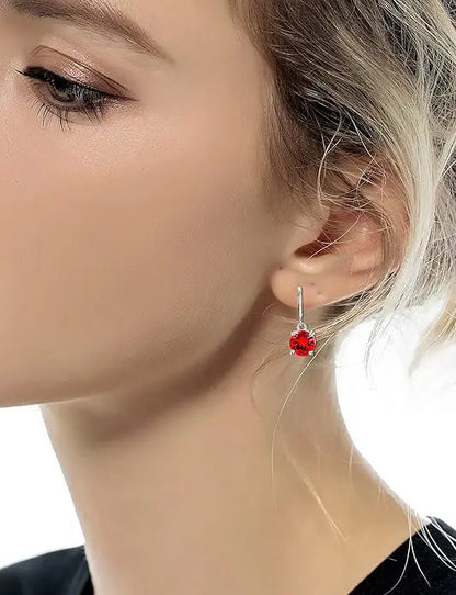 6 Pairs Leverback Drop Dangle Earrings Set Multicolor Round CZ Hoop Earrings 8MM for Women