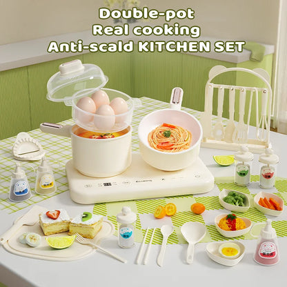 High Quality Kids Kitchenware Pretend Play Set Real Cooking Ceramic Coating Electric Induction Kitchen for Household Use