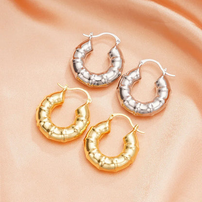 Gold Plated Geometric Hoop Earrings For Women Trendy Fashion Jewelry Alloy Earrings 18K Gold Finish