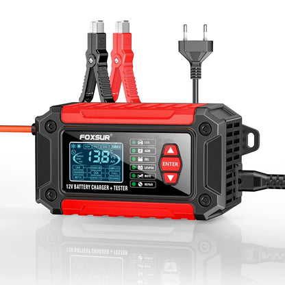 IParts Foxsur Car Battery Charger 12V 6A FTC-1206 Motorcycle Truck AGM LiFePO4 Lead Acid Batteries Maintainer Digital