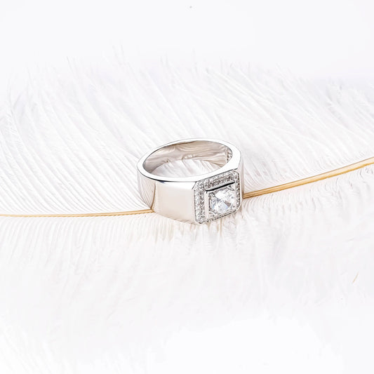 CM Jewelry Wholesale Classic Fashion High Quality Brass Zircon Gemstone Men Man Boys Glossy White Gold Plating Men's Rings