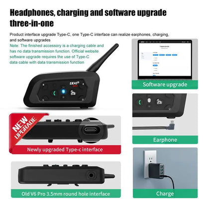 EJEAS V6 Pro Bluetooth Motorcycle Communicator Helmet Intercom Moto Headset With Mic 1200m  for 6 Riders