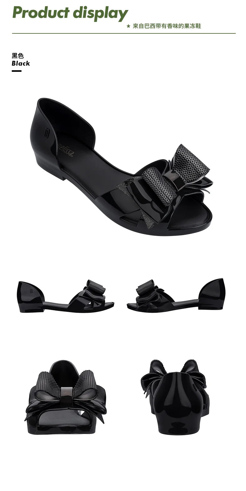 Design Big Butterfly Knot Melissa Women Flat Mules Sandals High Quality Cozy Patent Leather Pointed Toe Back Strap Shoes