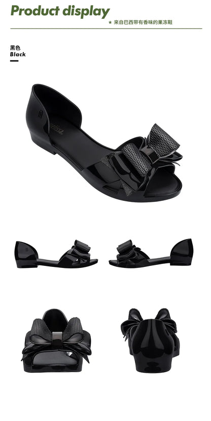 Design Big Butterfly Knot Melissa Women Flat Mules Sandals High Quality Cozy Patent Leather Pointed Toe Back Strap Shoes
