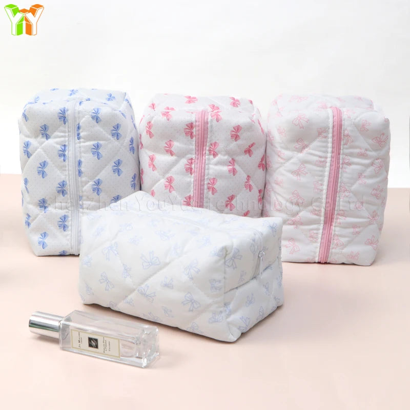 YY Handmade Cotton Makeup Bag for Women Aesthetic Girl for Toiletry Bag with Bow Detail National Style Handmade by Women