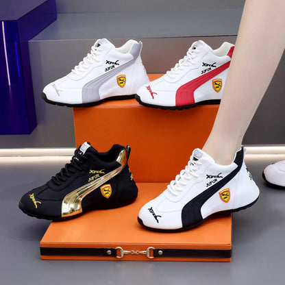 Women's Casual Sneakers Chunky Platform Shoes Unisex Leather Height Increasing Shoes