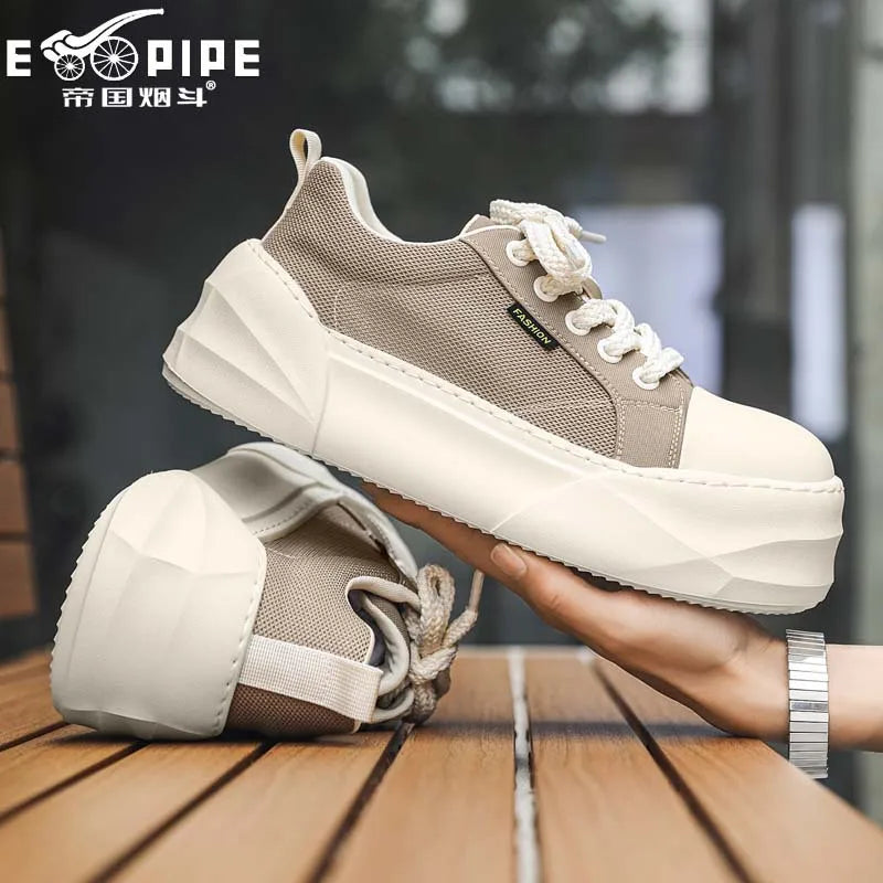 Empire Pipe Men's Chunky Sneakers Toe Mesh Upper Breathable Platform Lace-up Casual Shoes Summer Style Rubber Outsole Shoe