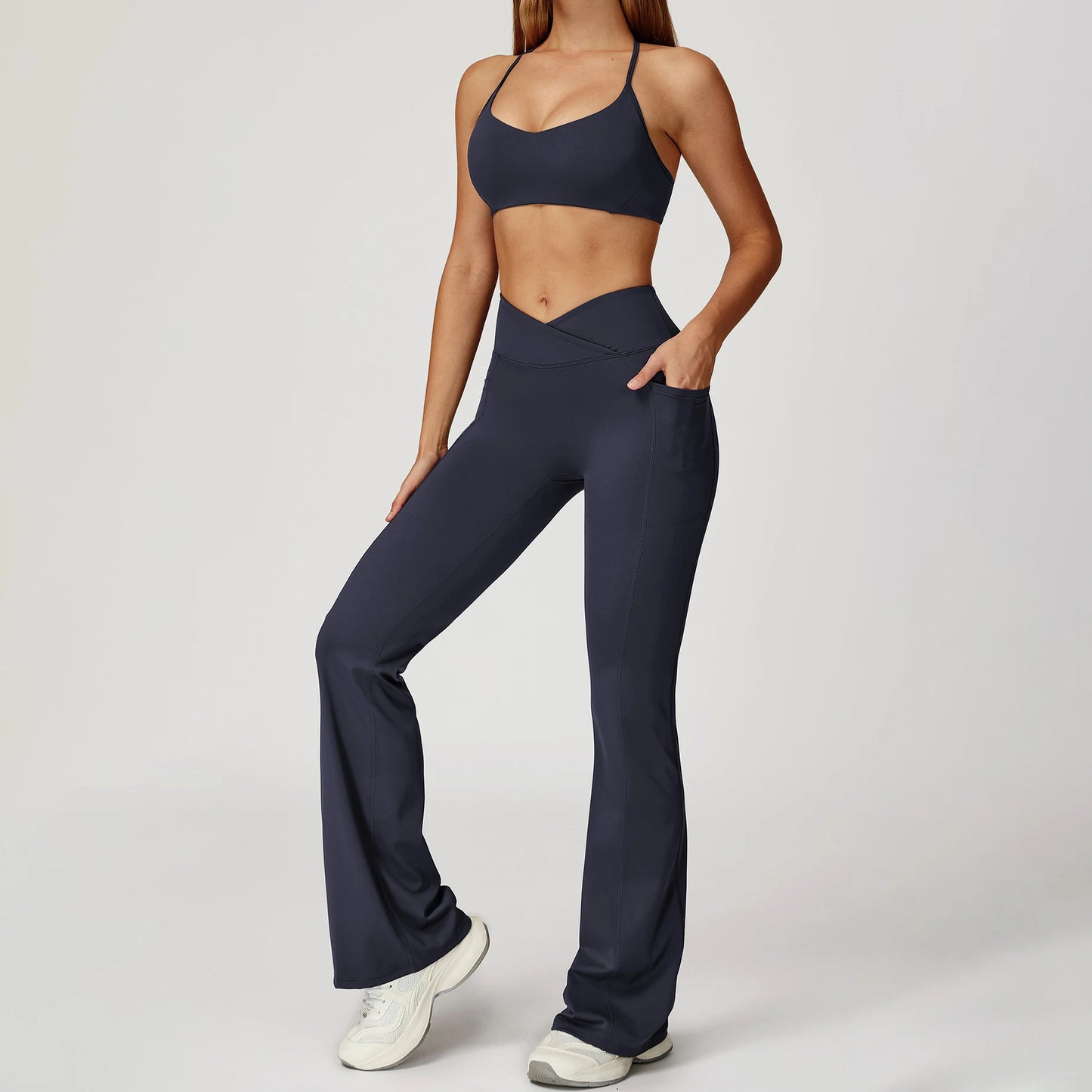 YIYI Wholesale 5pcs Summer High Quality Workout Suits Cooling Flare Leggings Athletic Sets Girls Gym Clothing Sets for Women