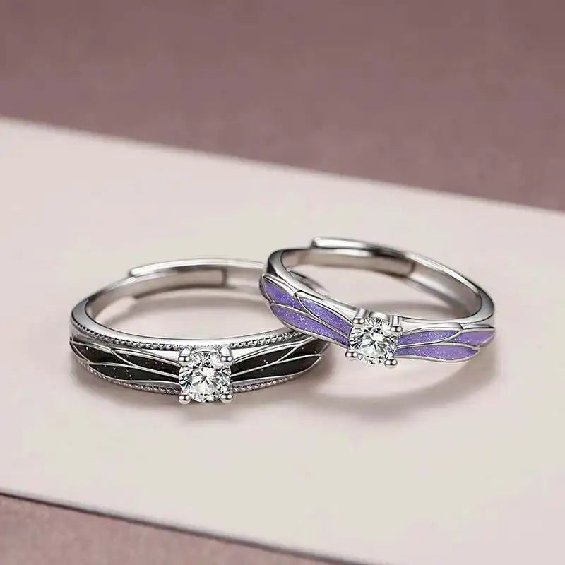 F1052 Wings Design Engagement Ring For Women Cubic Zirconia Prong Setting Lab Created Round Stone Fashion Rings