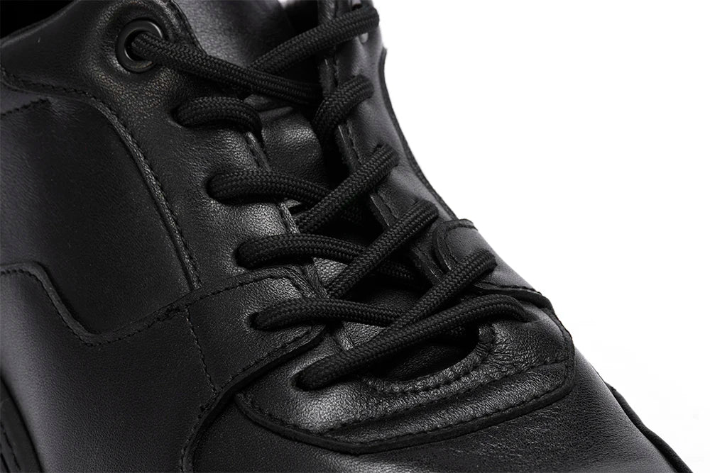 Black Casual Sneakers for Men Versatile Walking Style Running Shoes Stock with Full Grain Leather for Autumn Winter Formal Wear