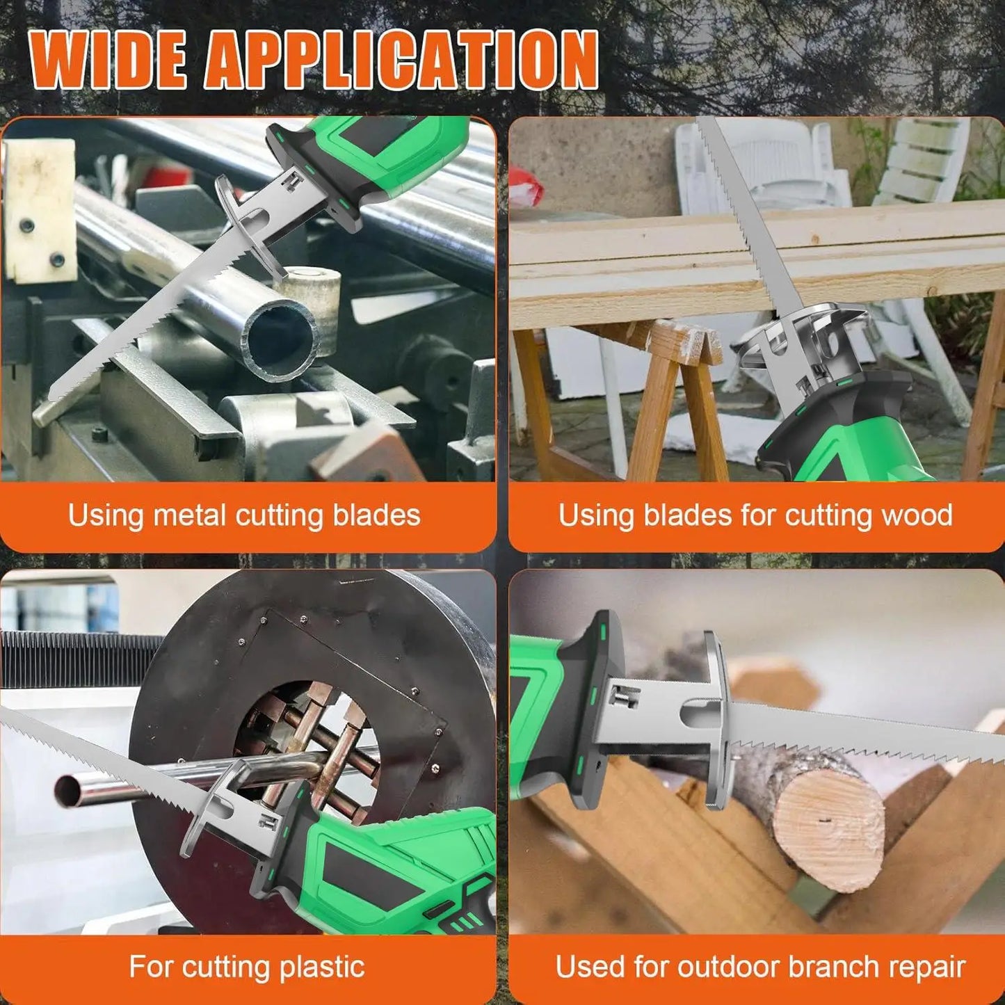 DIY Industrial Grade 20V Cordless Reciprocating Saw Electric Tool for Metal Wood PVC Plastic Materials