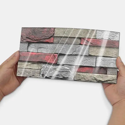 Red Stone Brick Marble PVC Wall Sticker Easy-to-Clean & Water Resistant Peel and Stick for Kitchen and Bathroom