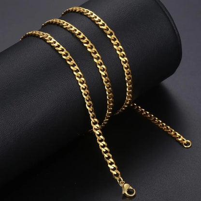 Hiphop Stainless Steel Necklace Curb Cuban Link Chain for Men Women Gold Color Solid Metal Punk Jewelry Gift