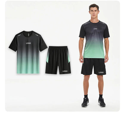 In Stock Fitness Workout Sports Quick Dry T Shirt Shorts 2 Pieces Sets 100% Polyester Custom Running Gym Tracksuits for Men