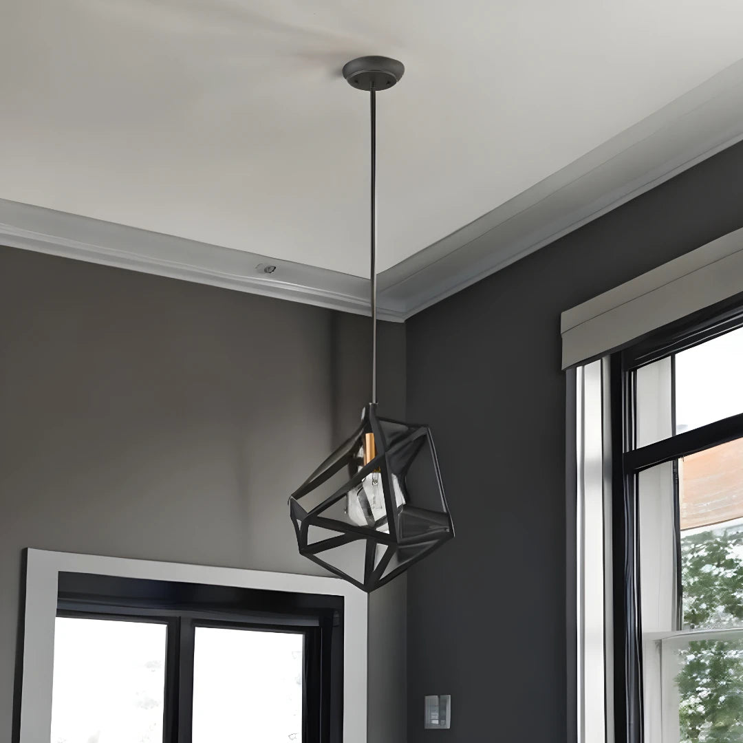 HMS Hedron 1-Light Pendant Matte Black Rectangular Suspension Warm White Light Farmhouse-Contemporary-Modern for Kitchen Island