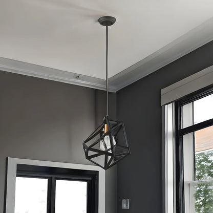 HMS Hedron 1-Light Pendant Matte Black Rectangular Suspension Warm White Light Farmhouse-Contemporary-Modern for Kitchen Island