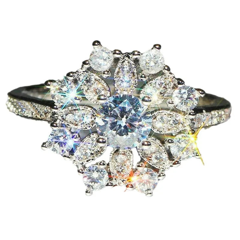 Q639 Women's White Gold Diamond Engagement Ring Round Brilliant Cut Natural G Color Center Stone With Side Diamonds
