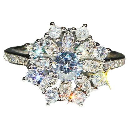 Q639 Women's White Gold Diamond Engagement Ring Round Brilliant Cut Natural G Color Center Stone With Side Diamonds