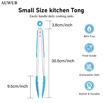 12 Inch Heat-Resistant BBQ Silicone Food Clip Grilling Locking Metal Silicone Foods Tong Kitchen Ergonomic Grip Tongs