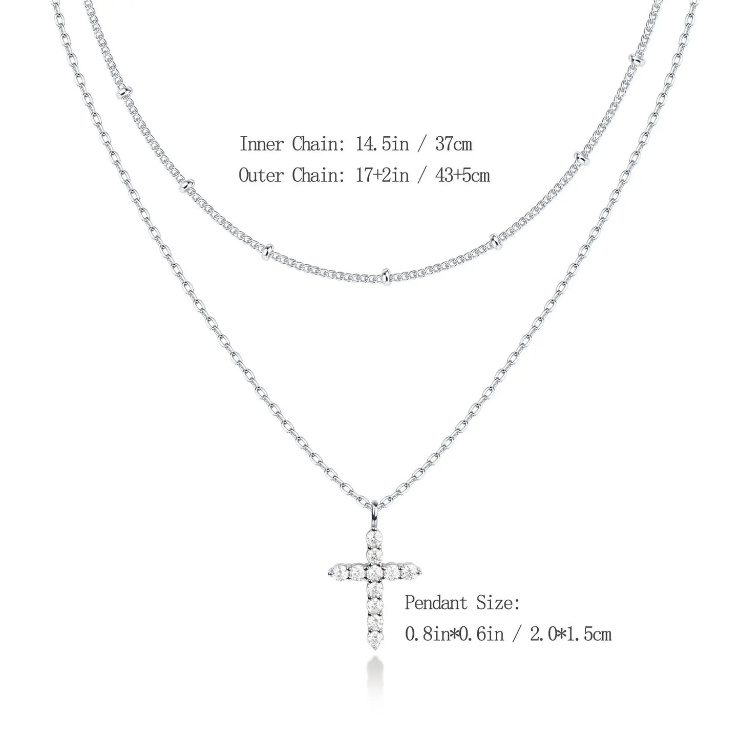 Luxury Hypoallergenic 18K Gold Plated Stainless Steel Double-Layer Micro Inlaid Zircon Cross Necklace with Adjustable Chain