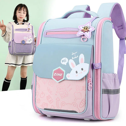 Ultra-Light Female Student Backpack Waterproof Fashion 1-4-6 Grade Contrast Color Ridge Protection Burden Reduction for Primary