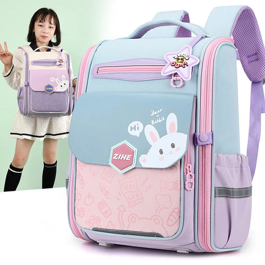 Ultra-Light Female Student Backpack Waterproof Fashion 1-4-6 Grade Contrast Color Ridge Protection Burden Reduction for Primary by PDG ibma