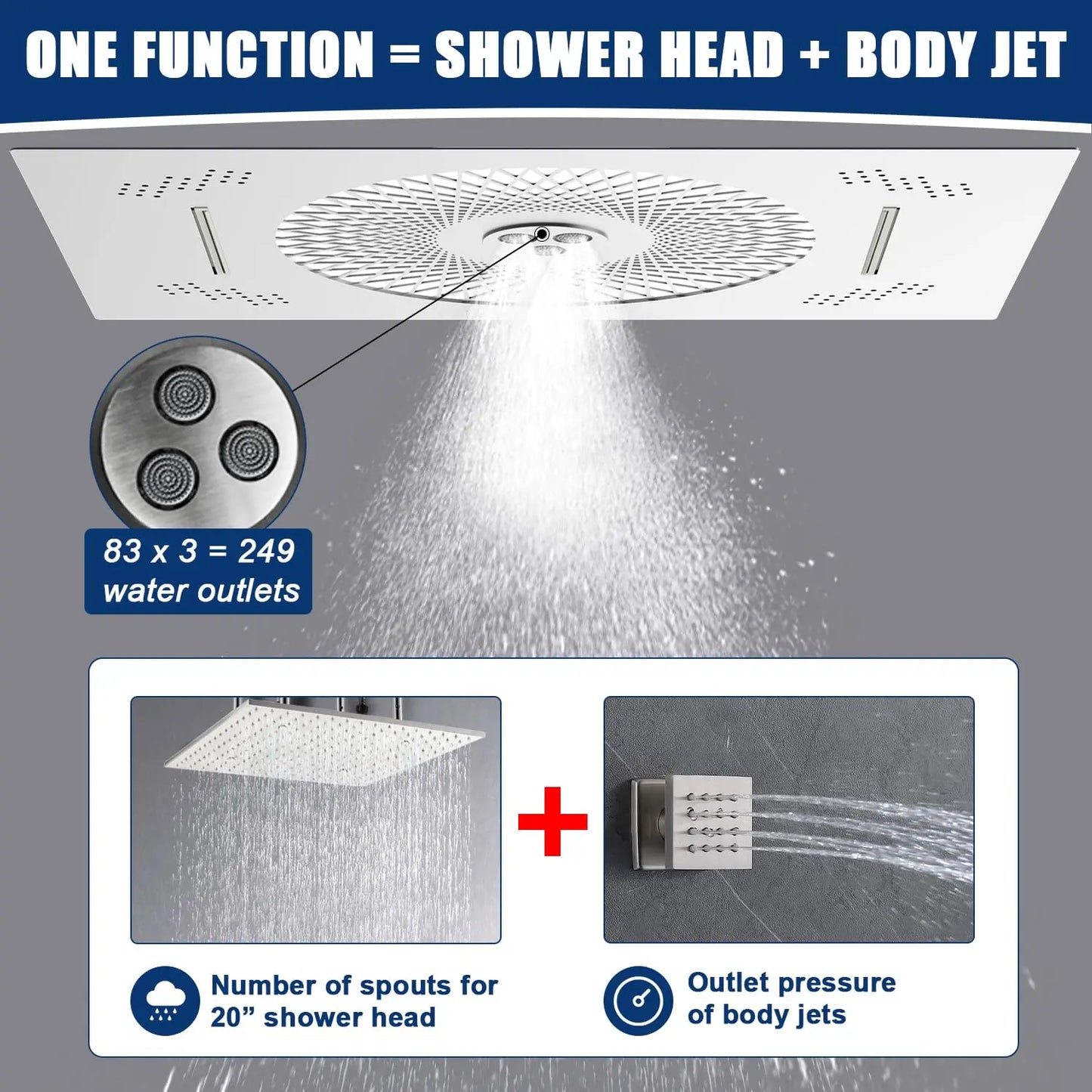 24x16 Inch Large Luxury LED Rainfall Shower Panel, Color Changing Shower Head, Wall Mount