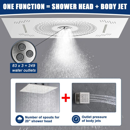 24x16 Inch Large Luxury LED Rainfall Shower Panel, Color Changing Shower Head, Wall Mount