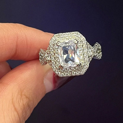 F1405 Women's Engagement Ring Emerald Cut Cubic Zirconia Pave Setting Lab Created Fashion Rings