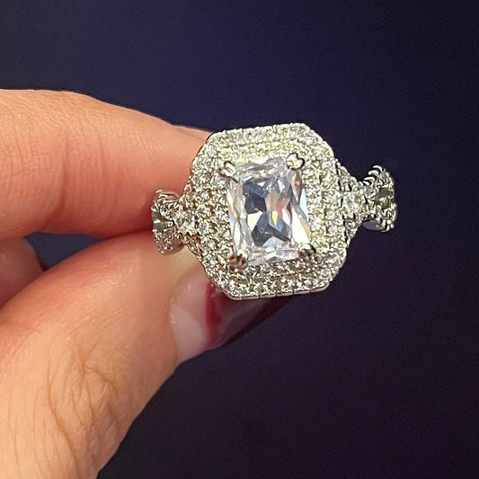 F1405 Women's Engagement Ring Emerald Cut Cubic Zirconia Pave Setting Lab Created Fashion Rings