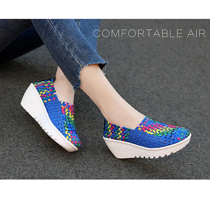 New Women Sneakers Summer Casual Shoes Woven Flat Platform Women's Shoes Breath Loafers Lady Footwear Soft Zapatos Plus Size 42