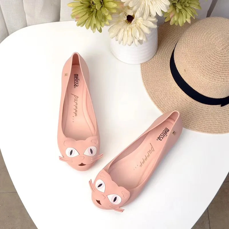 Design Big Butterfly Knot Melissa Women Flat Mules Sandals High Quality Cozy Patent Leather Pointed Toe Back Strap Shoes