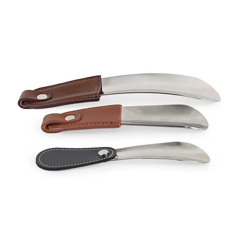 Melenlt Stainless Steel Shoe Horn With Leather Strap Travel Shoehorn Classic Gentleman's Accessory Shoe Horn Travel Shoehorn