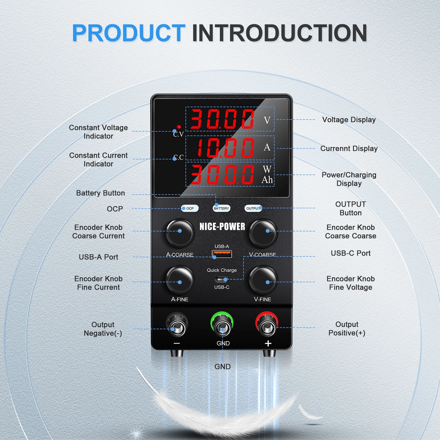 SPS3010C 30V 10A Adjustable DC Digital Display Switching Power Supply 300W DC Power Supply Battery Charging Repair Laboratory