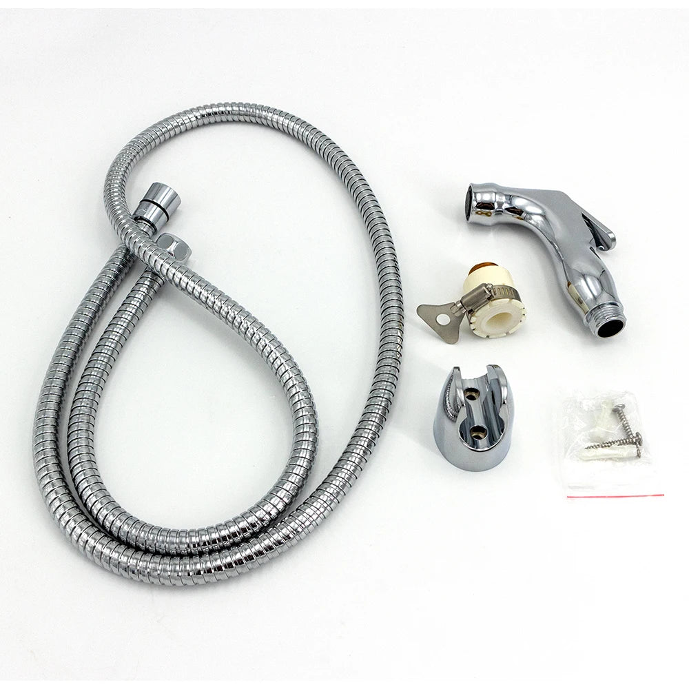 Portable Plastic Bathroom Toilet Shattaf Set for Travellers Includes Bidet Sprayer